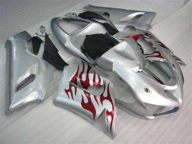 Carenados Moto ZX6R 05-06 - Plata Rojo Llamas Carenados Moto ZX6R 05-06 - Plata Rojo Llamas