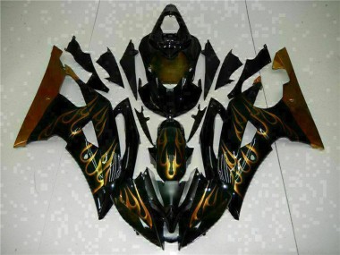 Carenados Moto Yamaha YZF R6 2008-2016 - Negro Brillante Oro Llama