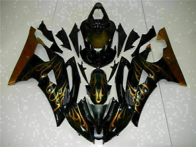 Carenados Moto Yamaha YZF R6 2008-2016 - Negro Brillante Oro Llama