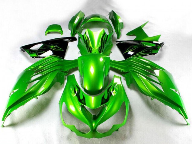 Carenado Moto Kawasaki ZX14R ZZR1400 2012-2024 - Verde Negro Brillante