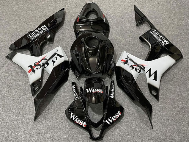 Carenados Moto Honda CBR600RR 2007-2008 - Negro Brillante Blanco West Estilo