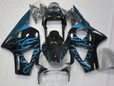 Carenados Moto Honda CBR954RR 2002-2003 - Negro Brillante Azul Claro Llama