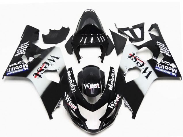 Carenados Moto Suzuki GSXR 600 / GSXR 750 2004-2005 - Negro Brillante Blanco West OEM Estilo
