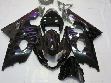 Carenados Moto Suzuki GSXR 600 / GSXR 750 2004-2005 - Negro Brillante Púrpura Llama