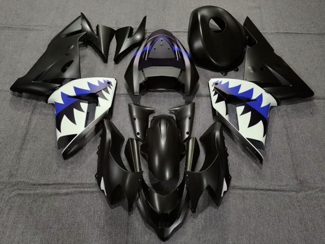 Carenados Moto Kawasaki ZX10R 2004-2005 - Negro Mate Azul Oscuro Tiburón