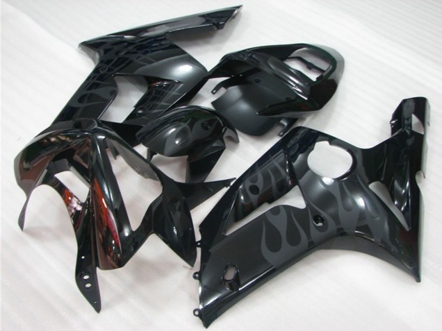 Carenados Moto Kawasaki ZX6R 2003-2004 - Negro Brillante Gris Llama