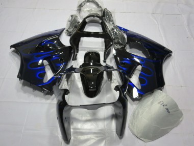 Carenado Moto Kawasaki ZX6R 2000-2002 - Negro Brillante Azul Llama