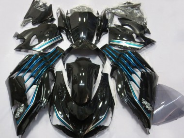 Carenados Moto Kawasaki ZX14R ZZR1400 2012-2024 - Negro Brillante Azul Claro