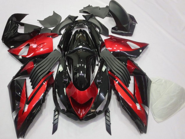 Carenados Moto Kawasaki ZX14R 2006-2011 - Rojo Negro Brillante Raya
