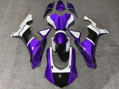 Carenados Moto Yamaha R1 2015-2019 - Blanco Púrpura FibraCarbono Accents