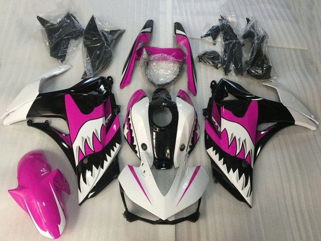 Carenados Moto Yamaha R3 2015-2018 - Blanco Rosa Negro Brillante Tiburón