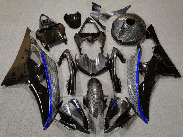 Carenados Moto Yamaha R6 2008-2016 - Negro Brillante FibraCarbono Estilo Azul