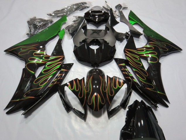 Carenados Moto Yamaha R6 2008-2016 - Verde Negro Brillante Oro Llama
