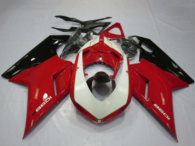 Carenados Moto Ducati 1098 2007-2014 - Rojo Brillante Blanco Negro Brillante