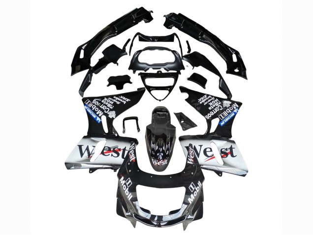 Carenados Moto Kawasaki ZZR400 1993-2007 - Negro Brillante Blanco West