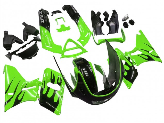 Carenados Moto Kawasaki ZZR400 1993-2007 - Verde Negro Brillante Llama