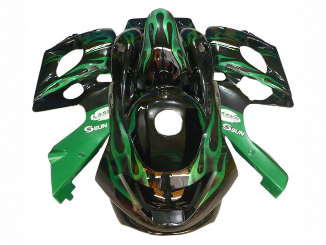 Carenados Moto Yamaha YZF600R Thundercat 1996-2007 - Negro Verde Oscuro Llama