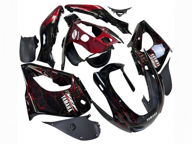Carenados Moto Yamaha YZF 1000R Thunderace 1997-2007 - Negro Rojo Oscuro Llama