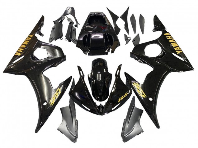 Carenados Moto Yamaha YZF R6 2003-2004 - Negro Brillante Oro Calcomanías