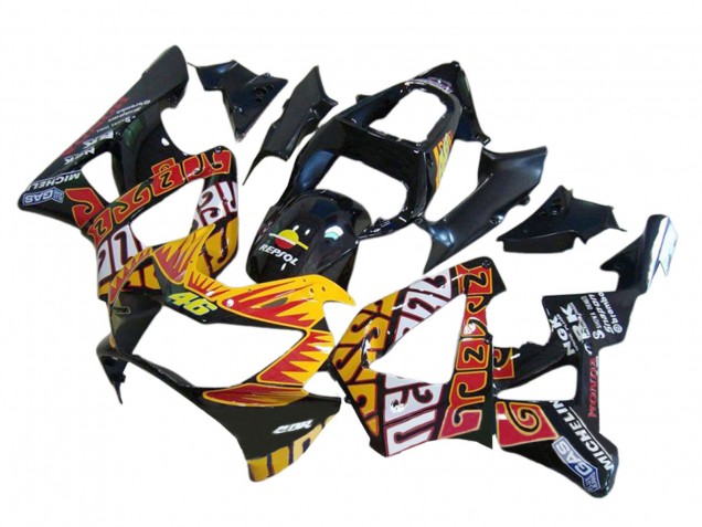 Carenados Moto Honda CBR900RR 929 2000-2001 - Negro Brillante Naranja Repsol Rossi