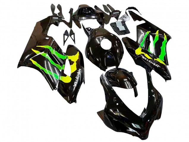 Carenados Moto Honda CBR1000RR 2004-2005 - Negro Brillante Amarillo Verde Monstruo