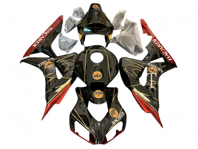 Carenados Moto Honda CBR1000RR 2006-2007 - Negro Brillante Rojo Oro BACARDI