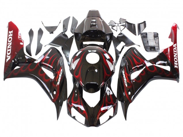 Carenado Moto Honda CBR1000RR 2006-2007 - Negro Brillante Rojo Llama