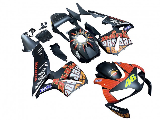 Carenados Moto Honda CBR600RR 2003-2004 - Negro Mate Naranja Repsol Rossi 46