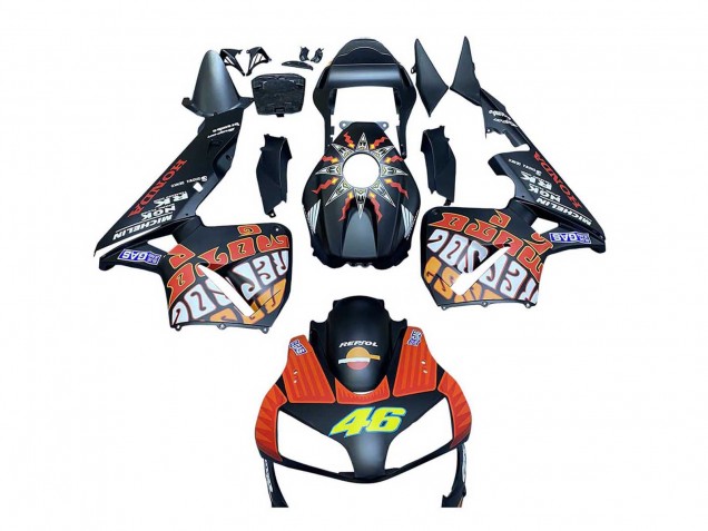 Carenados Moto Honda CBR600RR 2003-2004 - Negro Mate Naranja Repsol Rossi 46