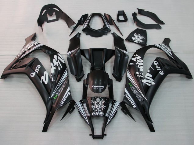 Carenados Moto Kawasaki ZX10R 2011-2015 - Negro Brillante Blanco Elf Nieve Calcomanía
