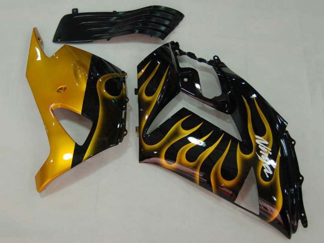Carenados Moto Kawasaki ZX14R ZZR1400 2006-2011 - Negro Brillante Oro Llama
