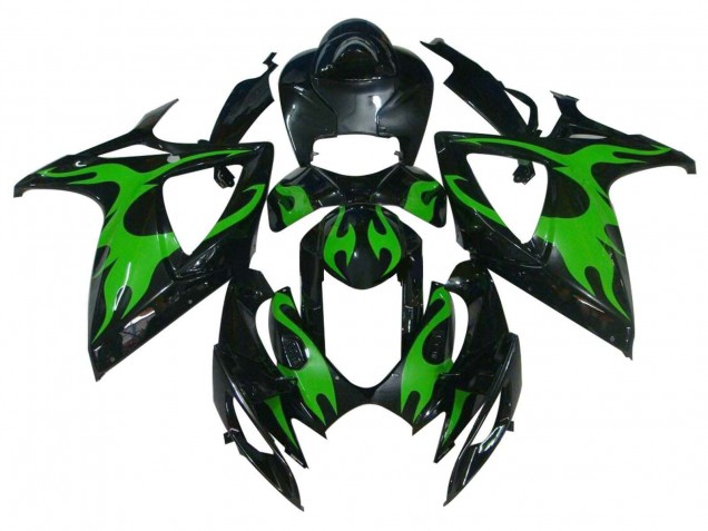 Carenados Moto Suzuki GSXR 600 / GSXR 750 2004-2005 - Negro Brillante Verde Llama