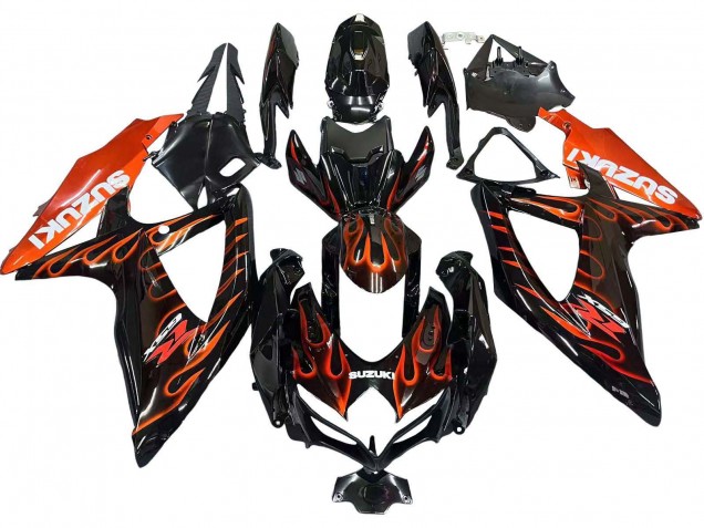 Carenados Moto Suzuki GSXR 600 / GSXR 750 2008-2010 - Negro Brillante Naranja Llama