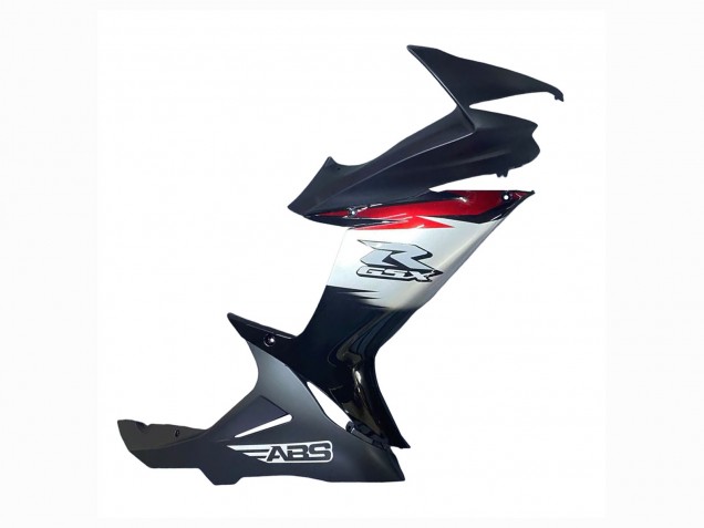 Carenados Moto Suzuki GSXR 600 / GSXR 750 2011-2024 - Negro Brillante Falsificado FibraCarbono Plata Rojo