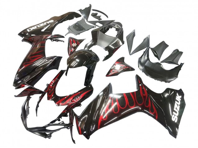 Carenados Moto Suzuki GSXR 600 / GSXR 750 2011-2024 - Negro Brillante Rojo Llama