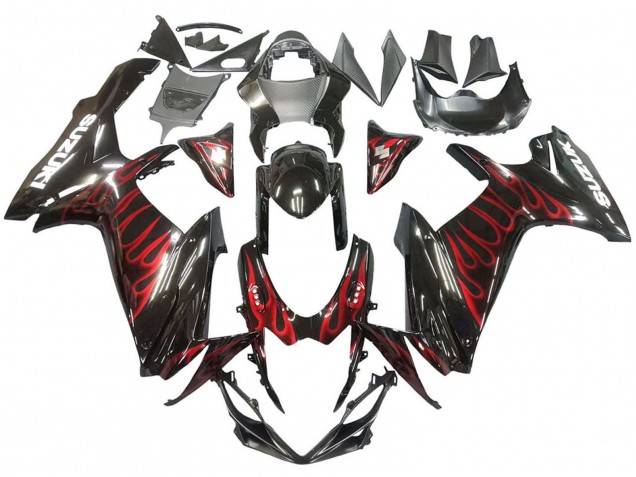 Carenados Moto Suzuki GSXR 600 / GSXR 750 2011-2024 - Negro Brillante Rojo Llama