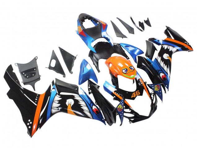 Carenados Moto Suzuki GSXR 600 / GSXR 750 2011-2024 - Azul Claro Naranja Negro Blanco Tiburón 46