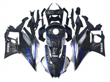 Carenados Moto Yamaha YZF R3/R25 2022-2024 - Marble Negro Plata Azul Falsificado FibraCarbono Estilo