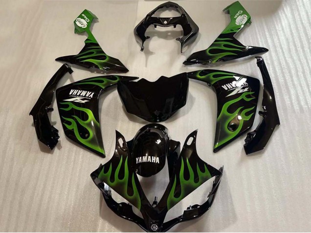 Carenados Moto Yamaha YZF 1000 R1 2004-2006 - Negro Brillante Verde Llama Blanco Calcomanía