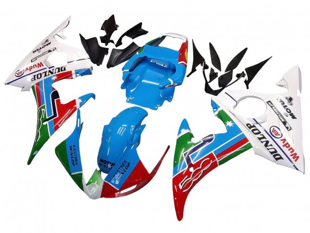 Carenados Moto Yamaha YZF R6 2003-2004 - Blanco Azul Verde Rojo Kastinee Dunlop Motul