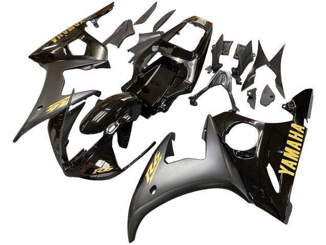 Carenados Moto Yamaha YZF R6S 2006-2009 - Negro Brillante Negro Mate Oro Calcomanías