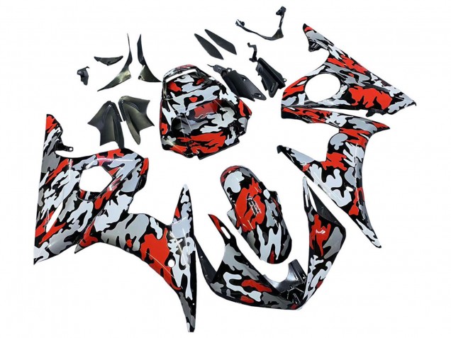 Carenados Moto Yamaha YZF R6S 2006-2009 - Negro Rojo Gris Camouflage