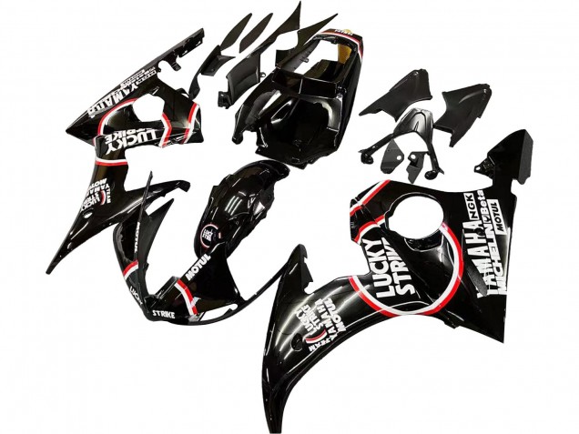 Carenados Moto Yamaha YZF 600 R6 2005 - Negro Brillante Blanco Lucky Strike Motul