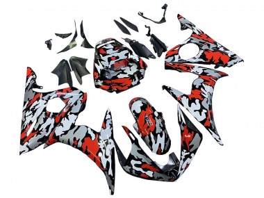 Carenados Moto Yamaha YZF 600 R6 2005 - Negro Rojo Gris Camouflage