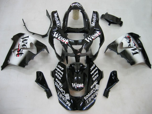 Carenados Moto Kawasaki ZX9R 2000-2001 - Negro Brillante Blanco West