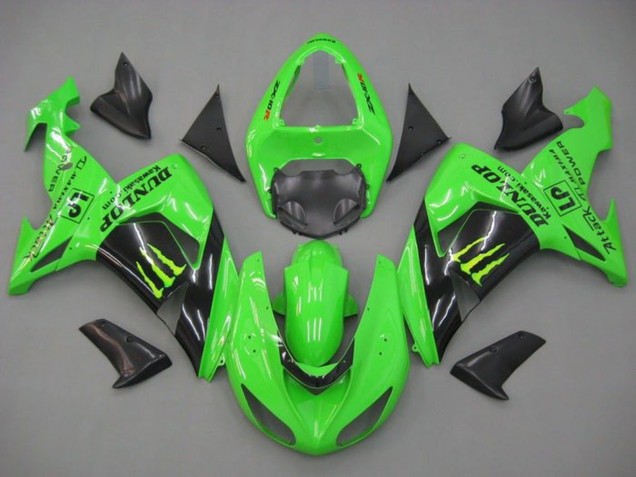 Carenados Moto Kawasaki ZX10R 2006-2007 - Verde Negro Brillante Monstruo Dunlop