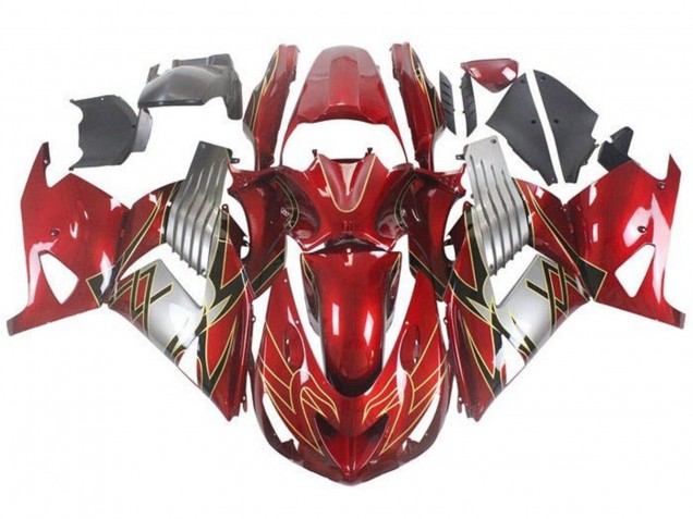 Carenados Moto Kawasaki ZX14R ZZR1400 2006-2011 - Rojo Plata Negro Oro