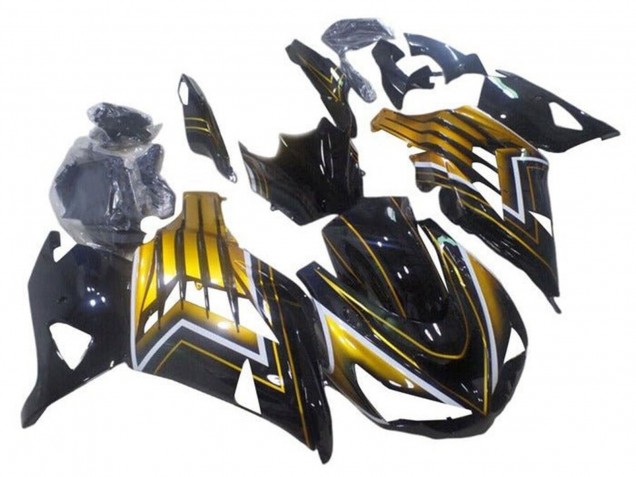 Carenados Moto Kawasaki ZX14R ZZR1400 2012-2024 - Negro Brillante Oro Raya