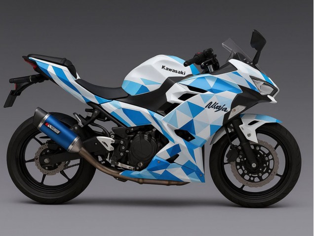 Carenados Moto Kawasaki Ninja 500 EX500R 2024-2025 - Blanco Azul Geométrico