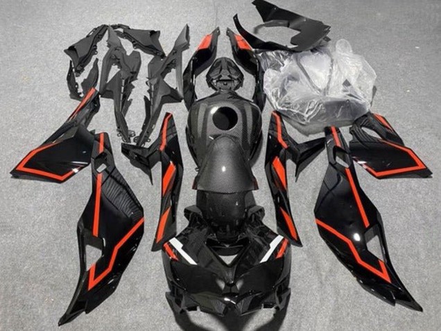 Carenados Moto Kawasaki ZX25R ZX-25R 2019-2025 - Negro Falso FibraCarbono Rojo